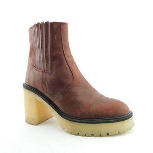 FREE PEOPLE Chocolate Cherry Leather Lug Platform Block Heel Ankle Boots 38.5